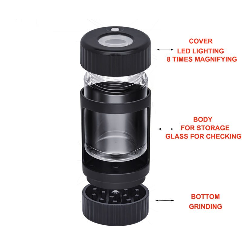 8-times magnification LED jar container with crushing function pipe stash can storage for stock herb sealed smoking accessories