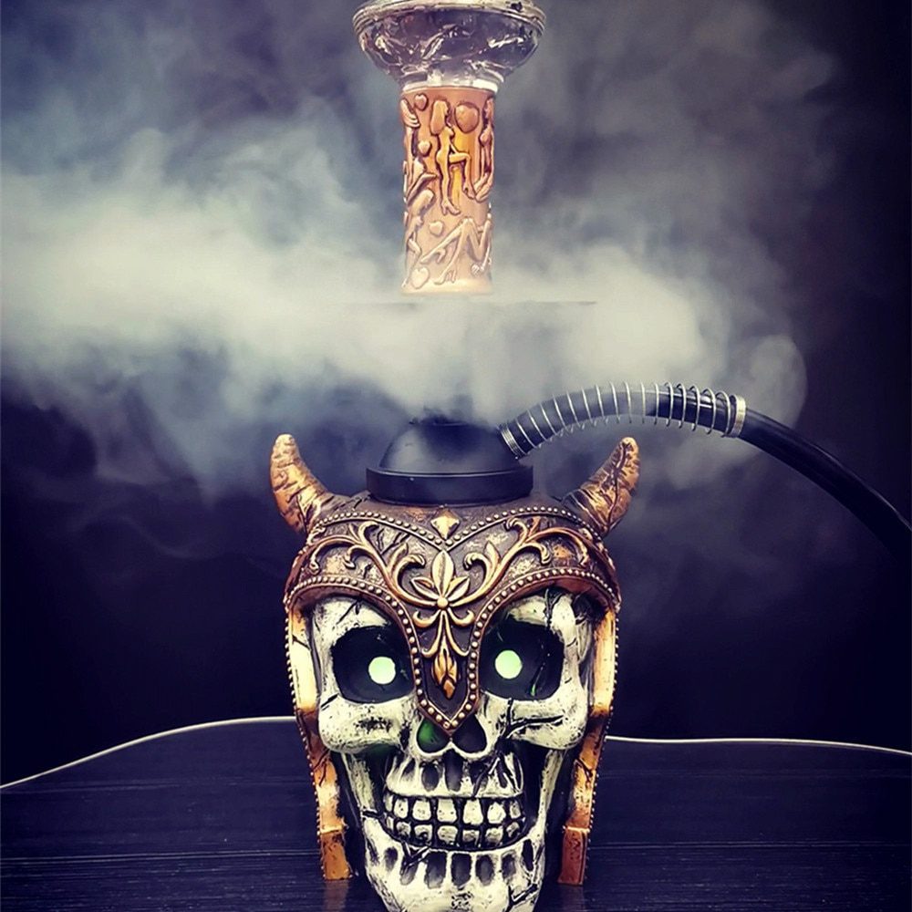 Arab Hookah Set Skull Warrior Shaped Resin Shisha with LED Light Crystal Bowl Chicha Sheesha Narguile Accessories for Halloween