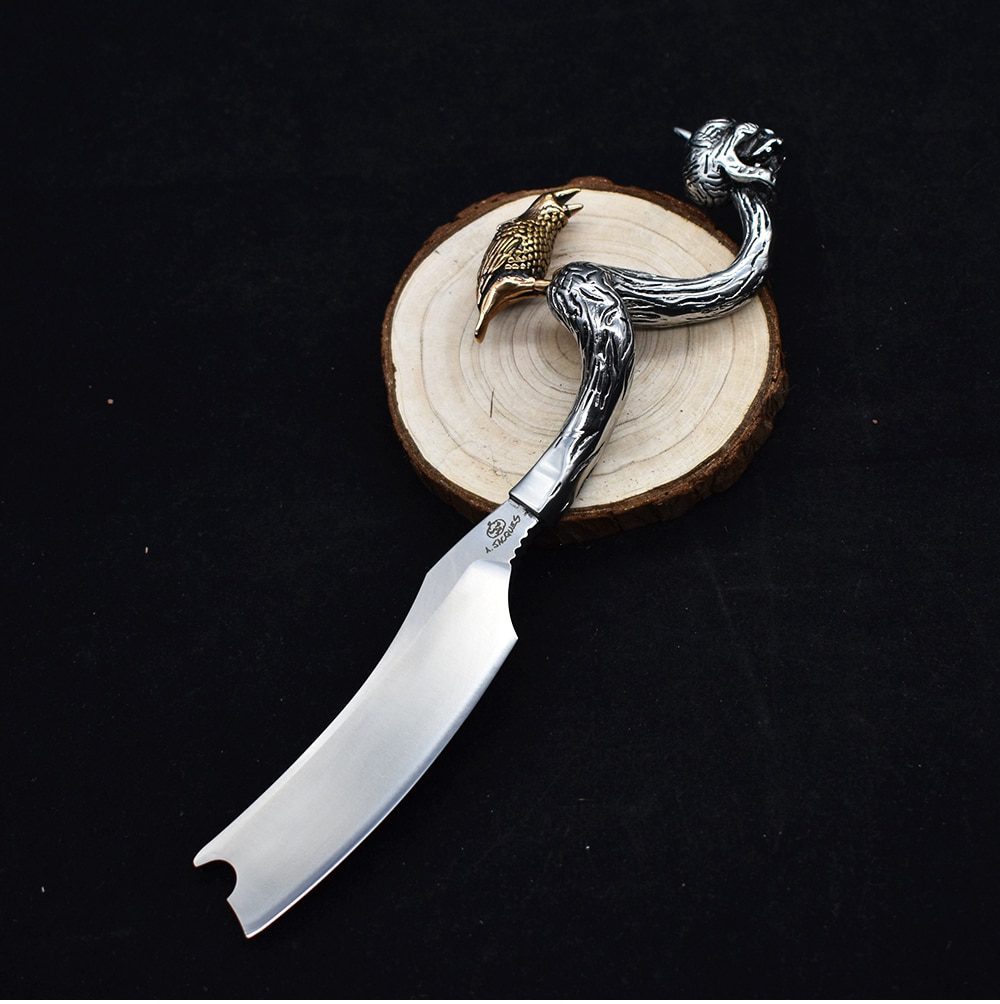 D2 Blade Fixed Razor Stainless Steel Handle Skull Head Hand-made Ornaments Outdoor Hunting Knife Survival Camping Tool Collect