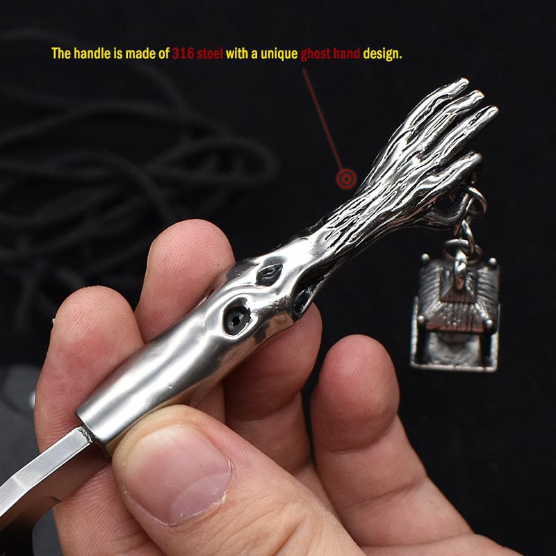 D2 Blade Fixed Razor Stainless Steel Handle Skull Head Hand-made Ornaments Outdoor Hunting Knife Survival Camping Tool Collect