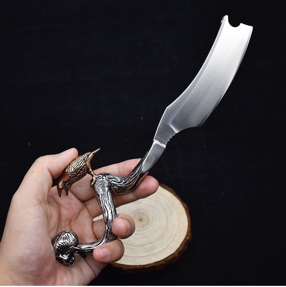 D2 Blade Fixed Razor Stainless Steel Handle Skull Head Hand-made Ornaments Outdoor Hunting Knife Survival Camping Tool Collect