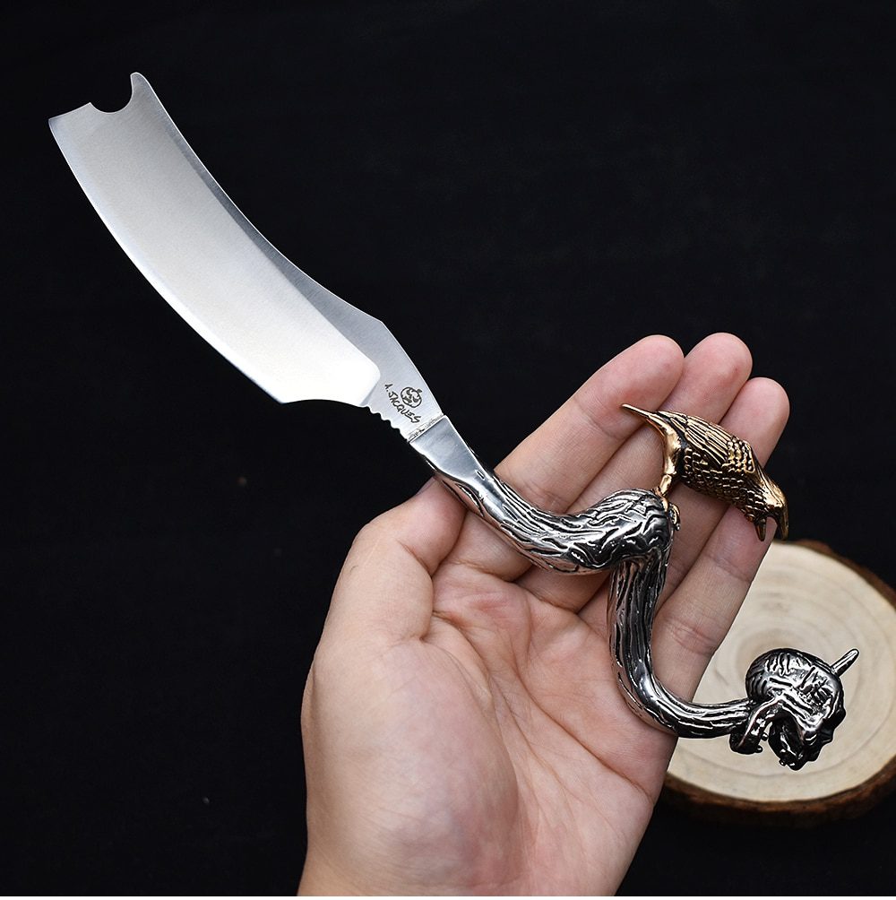 D2 Blade Fixed Razor Stainless Steel Handle Skull Head Hand-made Ornaments Outdoor Hunting Knife Survival Camping Tool Collect