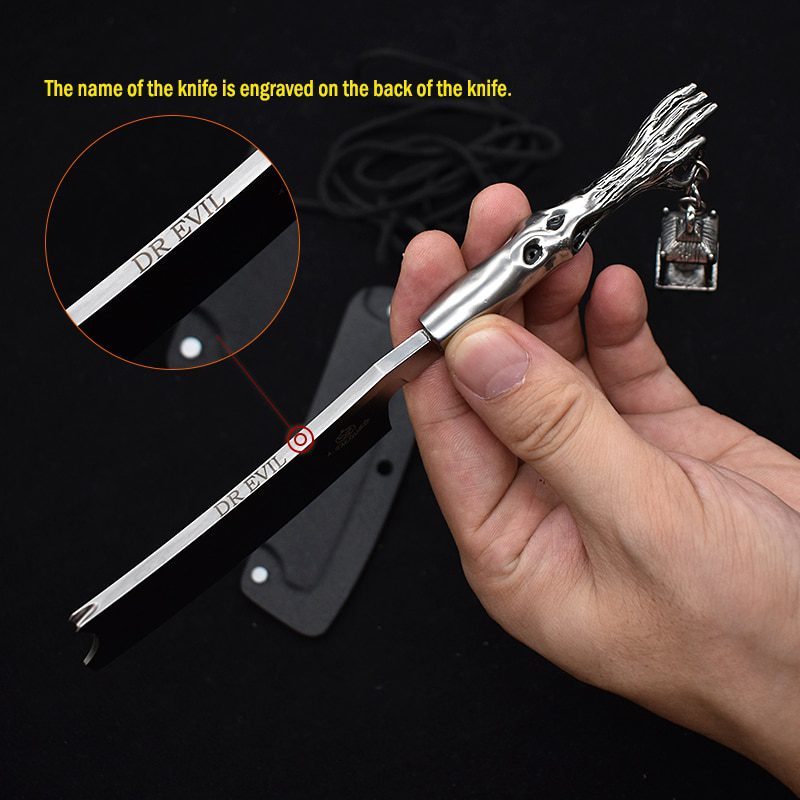 D2 Blade Fixed Razor Stainless Steel Handle Skull Head Hand-made Ornaments Outdoor Hunting Knife Survival Camping Tool Collect