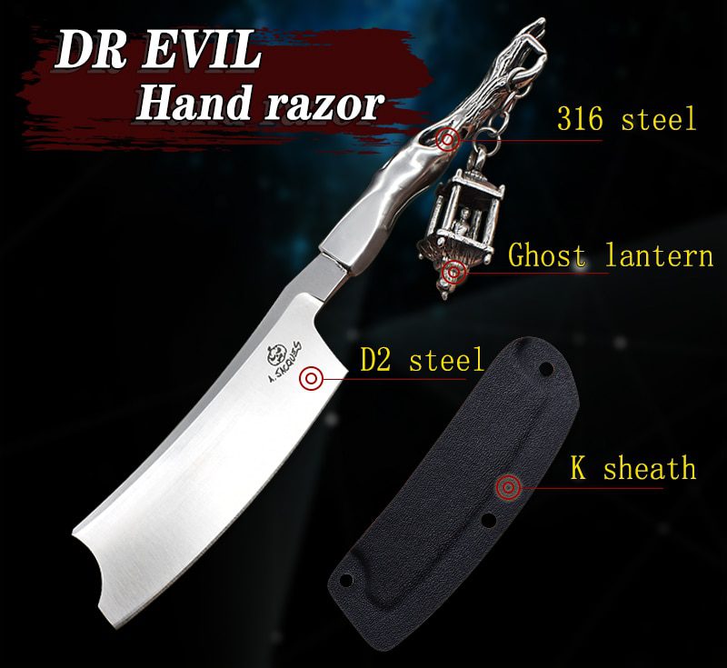 D2 Blade Fixed Razor Stainless Steel Handle Skull Head Hand-made Ornaments Outdoor Hunting Knife Survival Camping Tool Collect