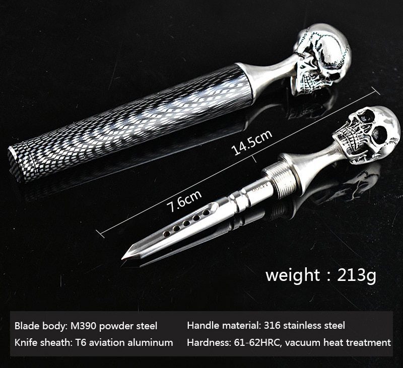 Damascus Steel Ghost Head Knife Skull Tea Cone Handmade Tea Needle M390 blade Camping Tool Self-defense Knife Fixed Blade knife