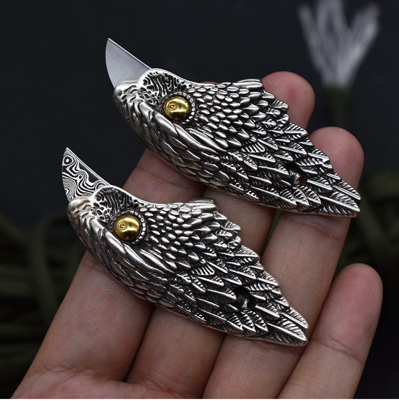 Damascus Steel Ghost Head Knife Skull Tea Cone Handmade Tea Needle M390 blade Camping Tool Self-defense Knife Fixed Blade knife