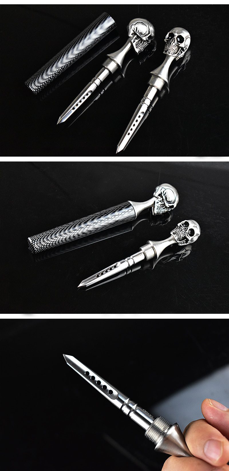 Damascus Steel Ghost Head Knife Skull Tea Cone Handmade Tea Needle M390 blade Camping Tool Self-defense Knife Fixed Blade knife