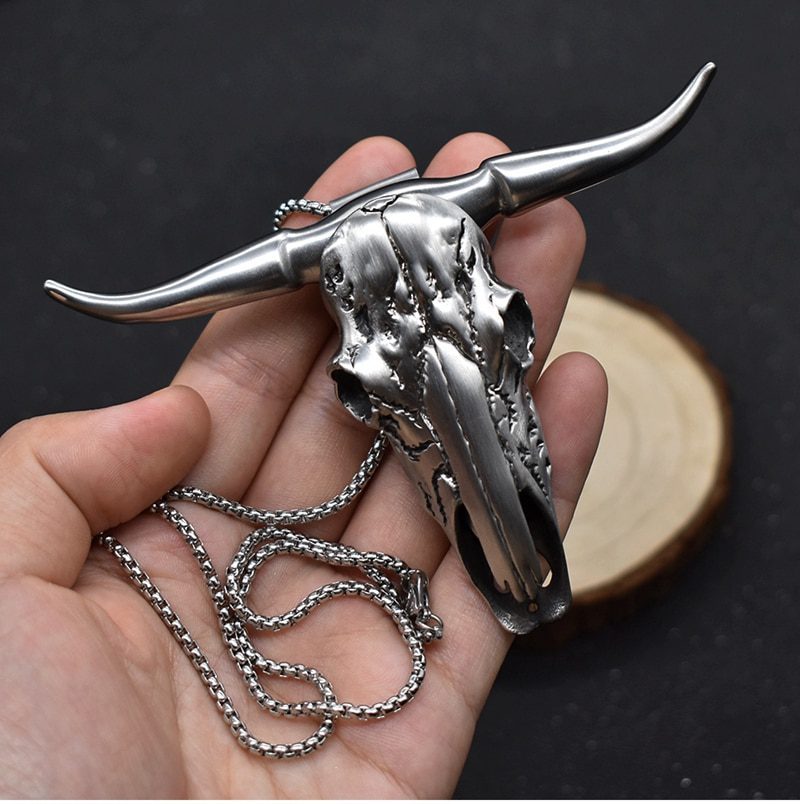 Damascus Steel D2 Steel ox head pendant handicraft EDC Tea Knife Outdoor Personal Defense Knife Tactical Gear Camping Tool