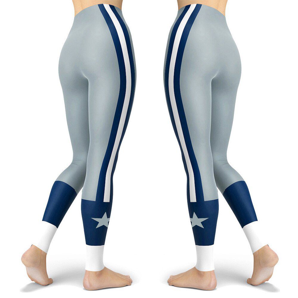 COLORFULAURORA ApparelSexy lady leggings Gray blue white stitching blue and white stripes print leggings