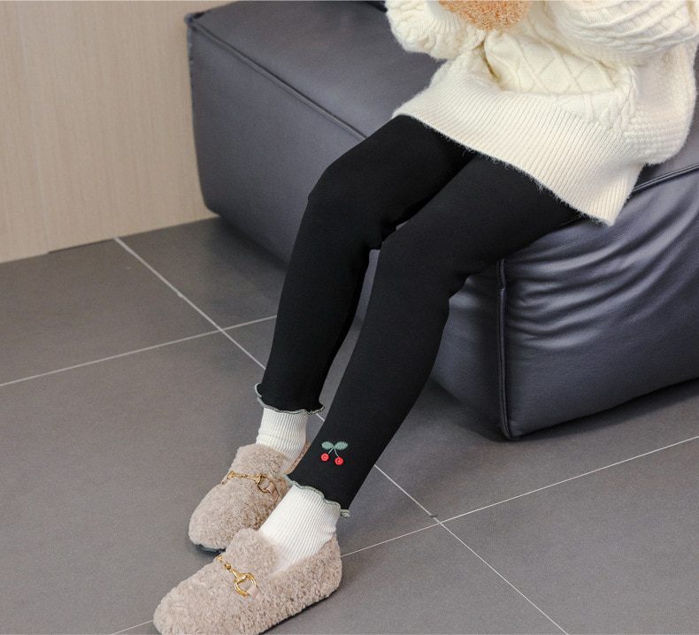 Girls Cherry Pants Kids Leggings 2-9Y Children Clothing Winter Cotton Leggings Warm Baby Girl Pants High Quality