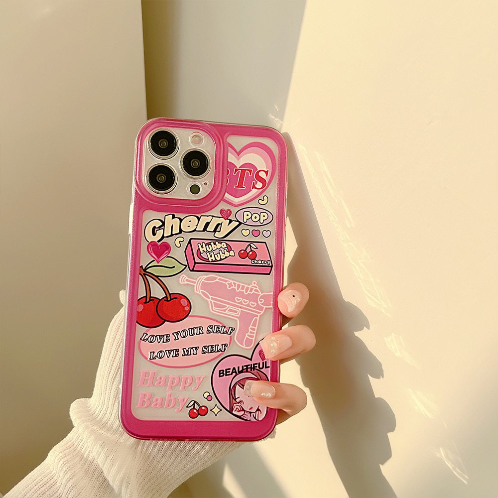 Sweet Retro pop cherry girls Love water gun Phone Case For iPhone14 13 11 12 ProMax 13 mini Max X XR 78 Plus case Cute Cover1093