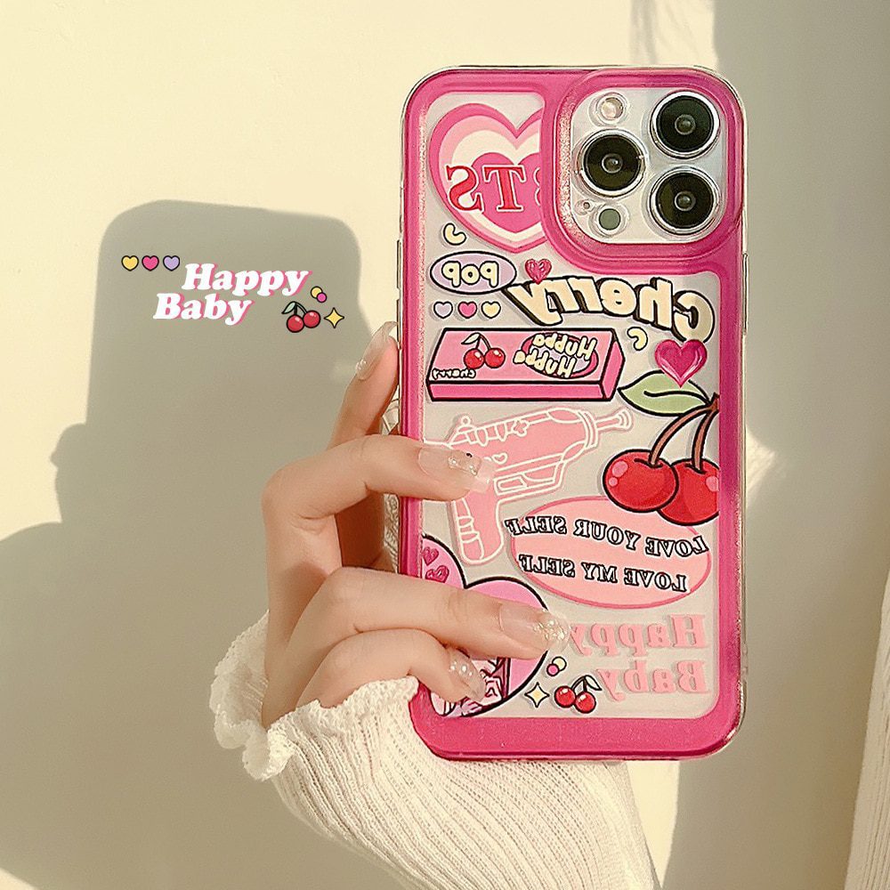 Sweet Retro pop cherry girls Love water gun Phone Case For iPhone14 13 11 12 ProMax 13 mini Max X XR 78 Plus case Cute Cover1093