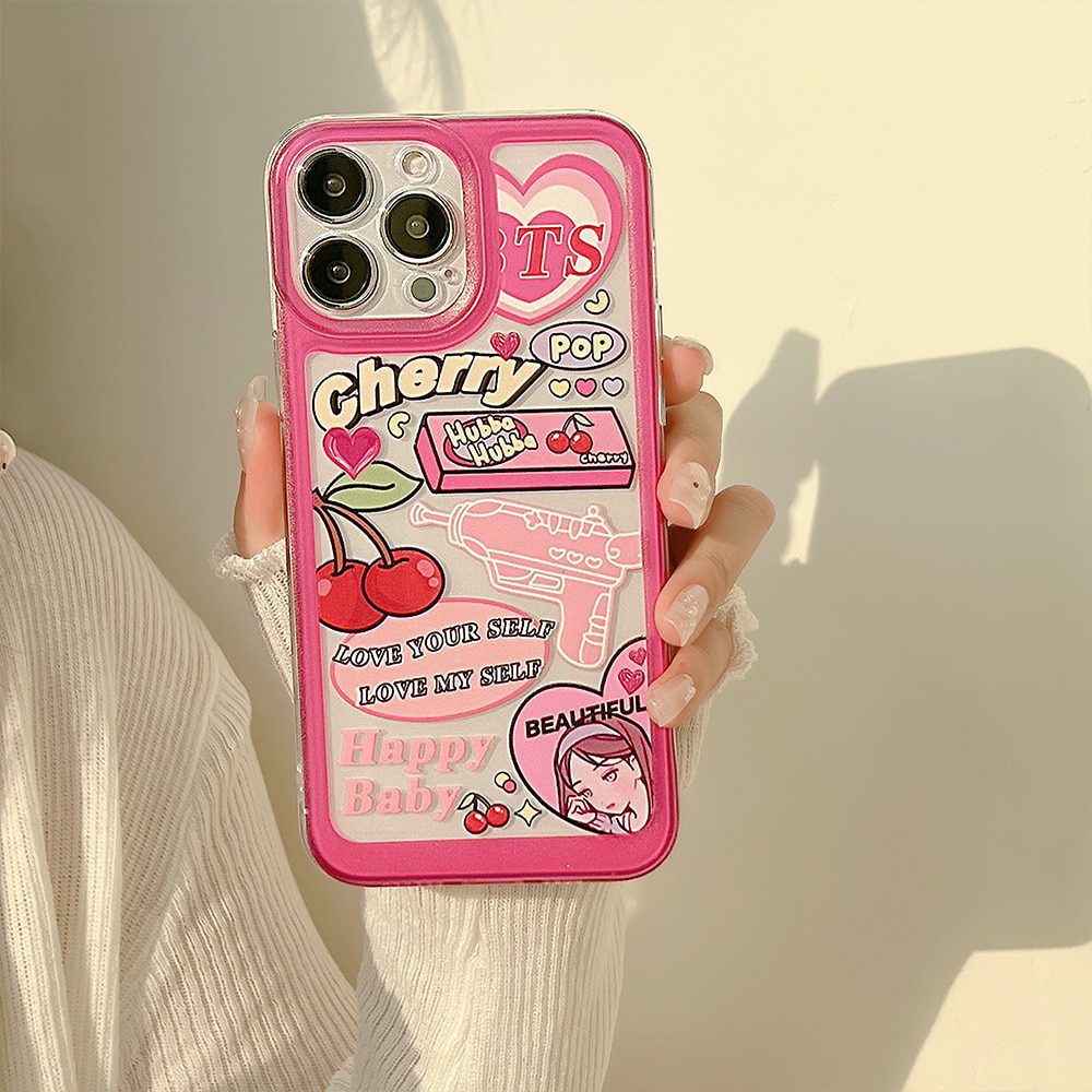 Sweet Retro pop cherry girls Love water gun Phone Case For iPhone14 13 11 12 ProMax 13 mini Max X XR 78 Plus case Cute Cover1093