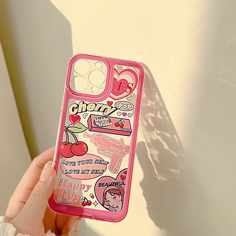 Sweet Retro pop cherry girls Love water gun Phone Case For iPhone14 13 11 12 ProMax 13 mini Max X XR 78 Plus case Cute Cover1093