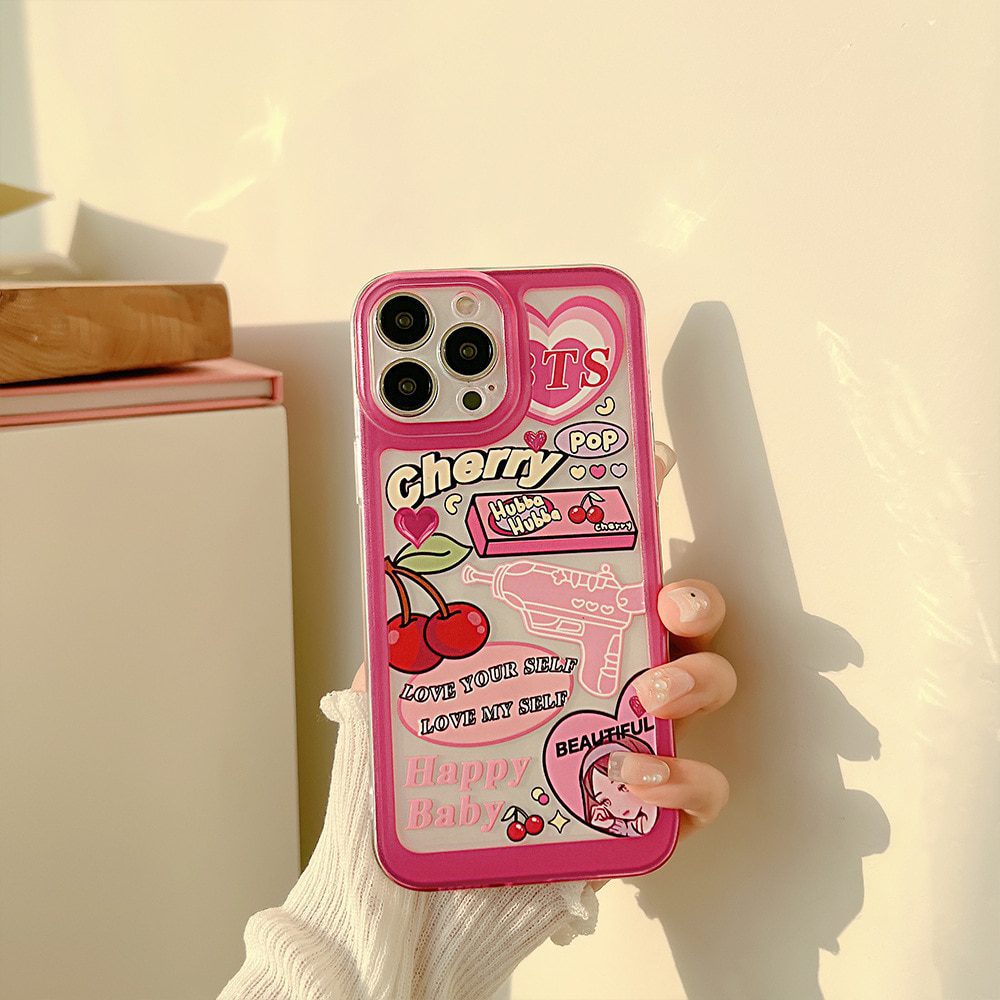 Sweet Retro pop cherry girls Love water gun Phone Case For iPhone14 13 11 12 ProMax 13 mini Max X XR 78 Plus case Cute Cover1093