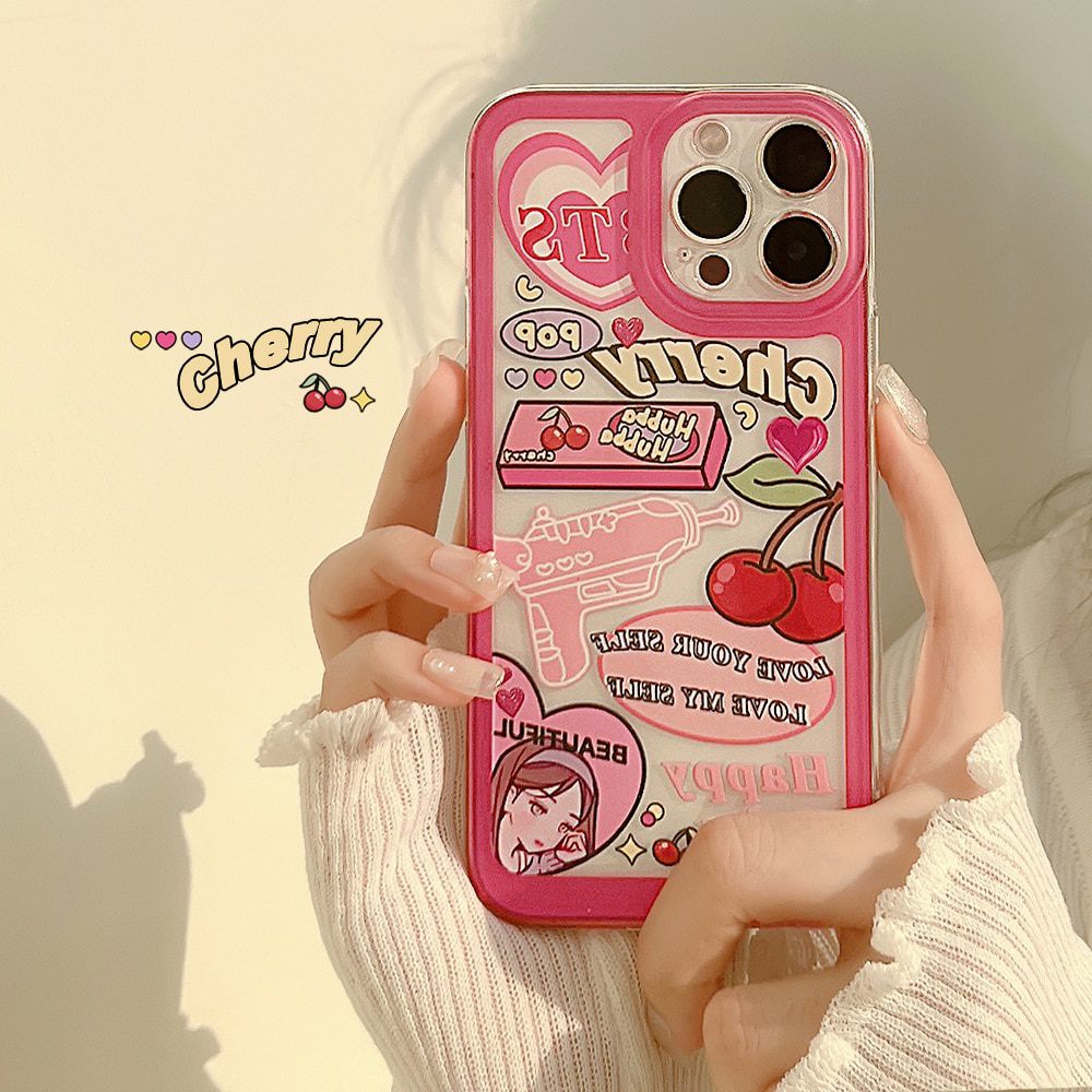 Sweet Retro pop cherry girls Love water gun Phone Case For iPhone14 13 11 12 ProMax 13 mini Max X XR 78 Plus case Cute Cover1093