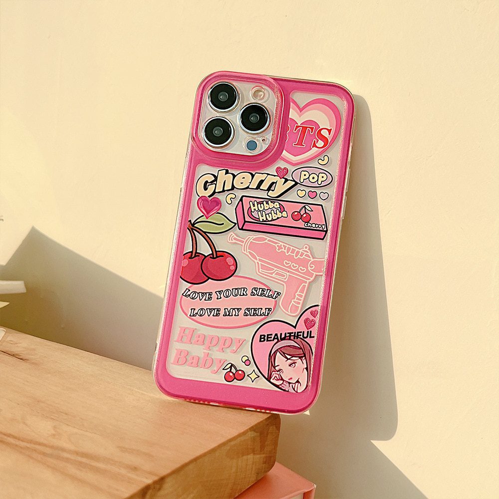 Sweet Retro pop cherry girls Love water gun Phone Case For iPhone14 13 11 12 ProMax 13 mini Max X XR 78 Plus case Cute Cover1093