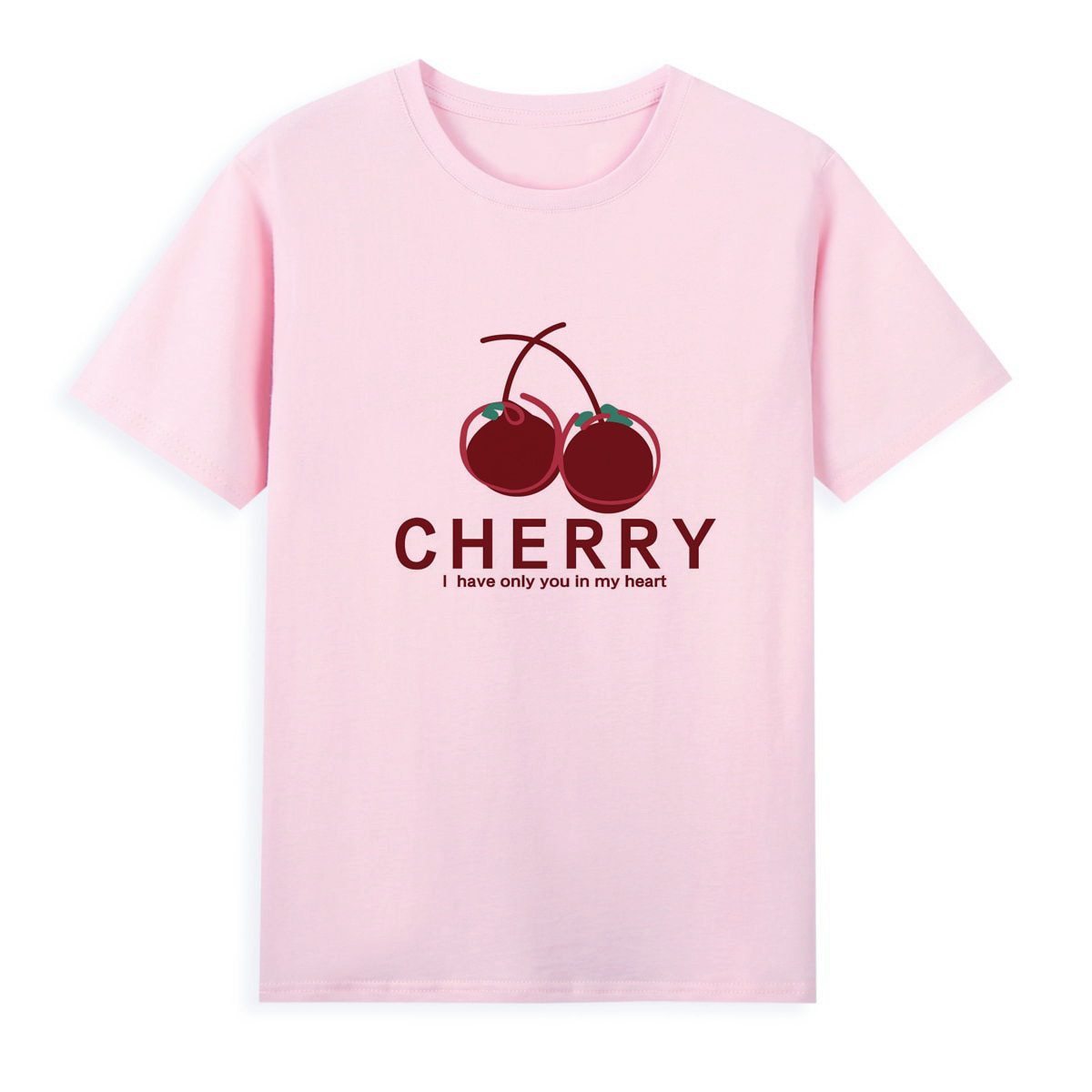 Hand-painted cherry cute print T-shirt Exclusive sale of pink beautiful short-sleeved women Brand summer short sleeve A1-19