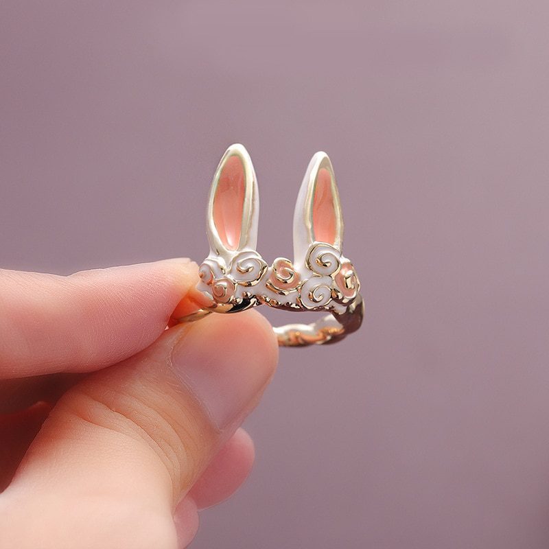 Sweet Cute Rabbit Open Rings For Women Kids Lovely Animal Ear Tail Rose Wedding Party Finger Cuff Jewelry Girls Gifts Anillos