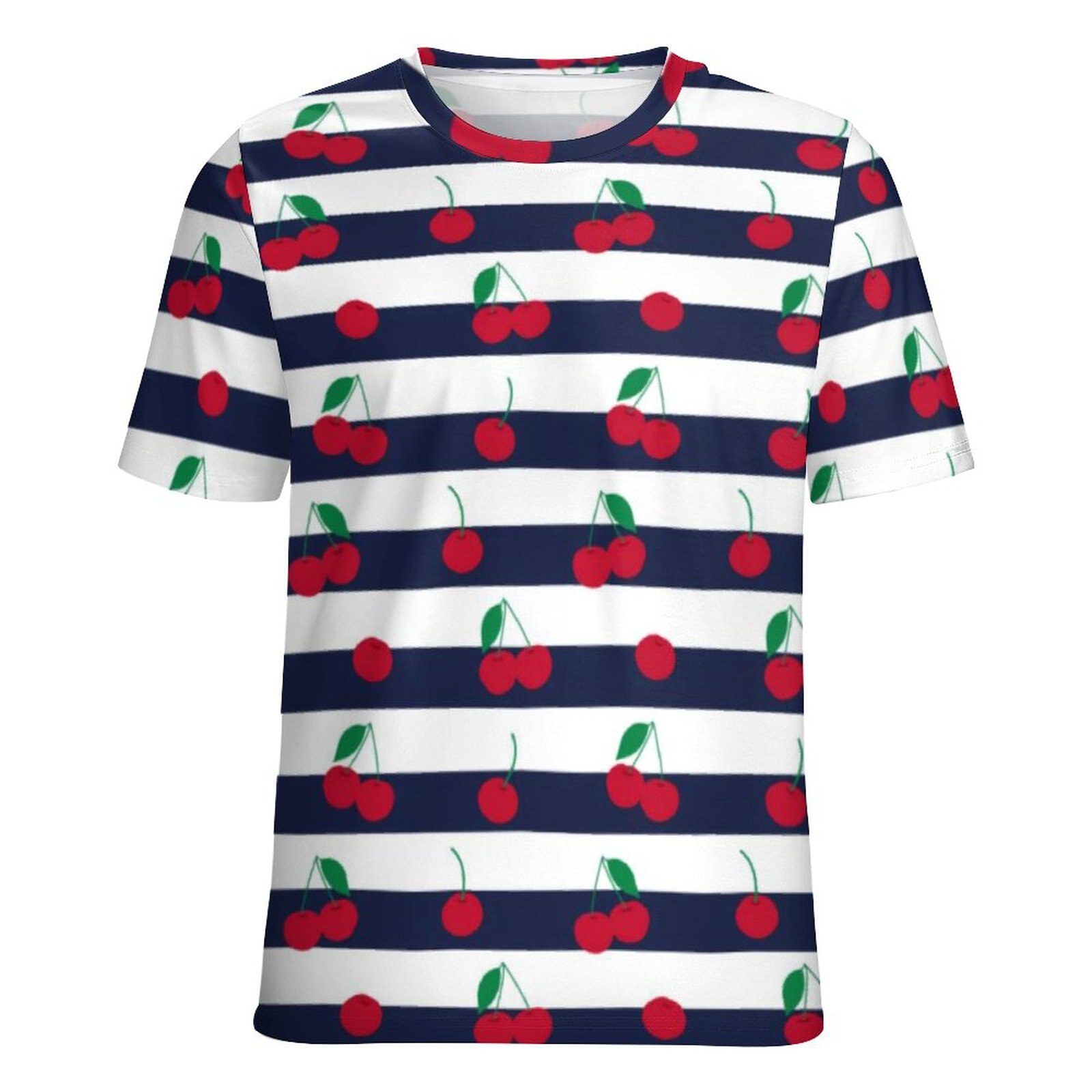 Cute Cherry T Shirt Black Striped Print Elegant T-Shirts Short Sleeve Streetwear Tshirt Beach Design Tees Big Size 5XL 6XL