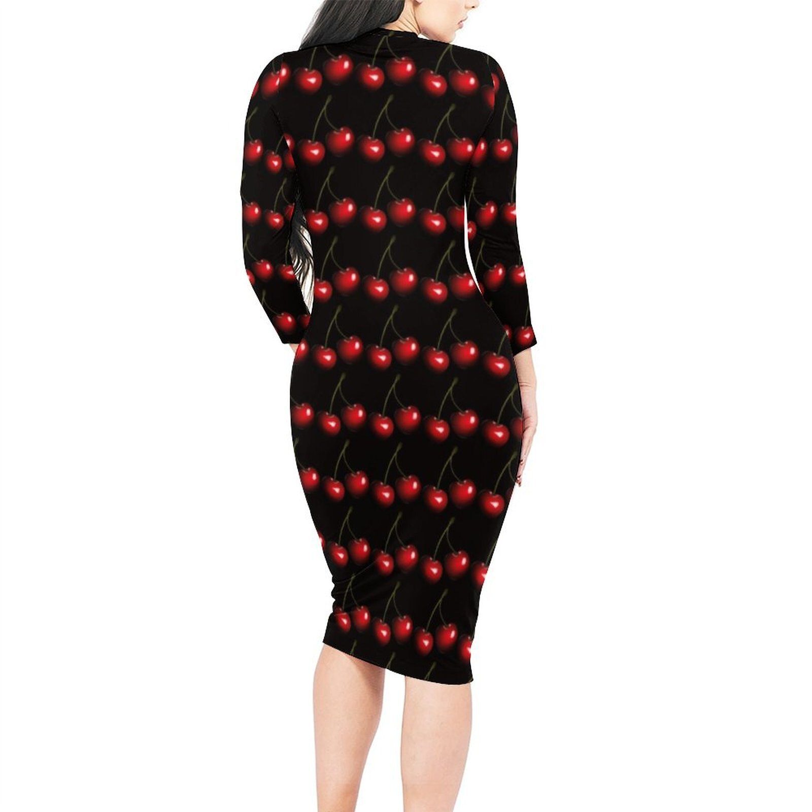 Red Sweet Cherry Dress Long Sleeve Natural Fruit Retro Dresses Autumn Female Street Style Custom Bodycon Dress Big Size 4XL 5XL