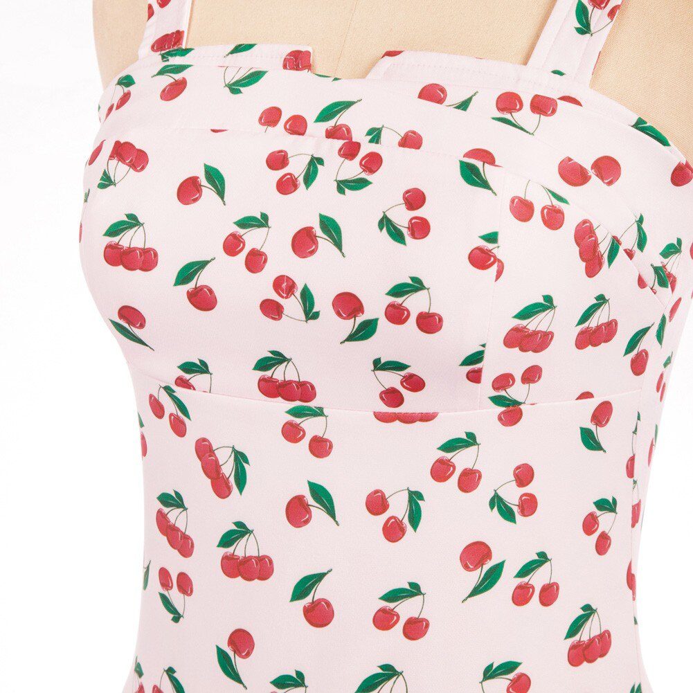 BP Summer Sleeveless Tops Women Vintage Cherries Print Blouse Wide Strap Smocked Back Slim Fit Tank Top 1950s Pin Up Style Shirt