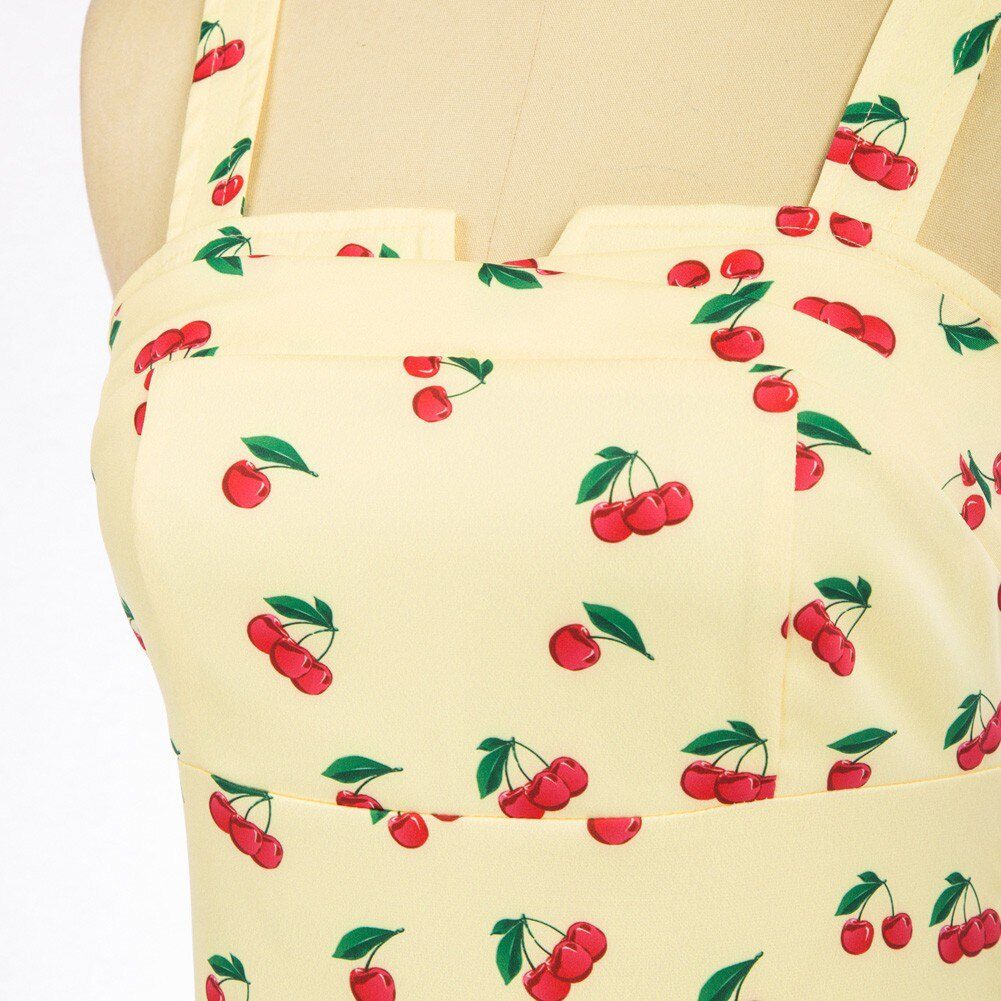 BP Summer Sleeveless Tops Women Vintage Cherries Print Blouse Wide Strap Smocked Back Slim Fit Tank Top 1950s Pin Up Style Shirt