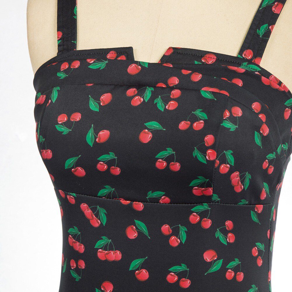 BP Summer Sleeveless Tops Women Vintage Cherries Print Blouse Wide Strap Smocked Back Slim Fit Tank Top 1950s Pin Up Style Shirt