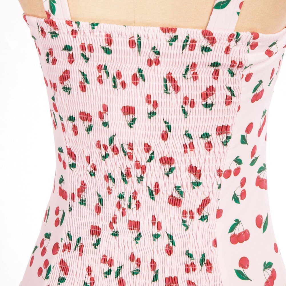 BP Summer Sleeveless Tops Women Vintage Cherries Print Blouse Wide Strap Smocked Back Slim Fit Tank Top 1950s Pin Up Style Shirt