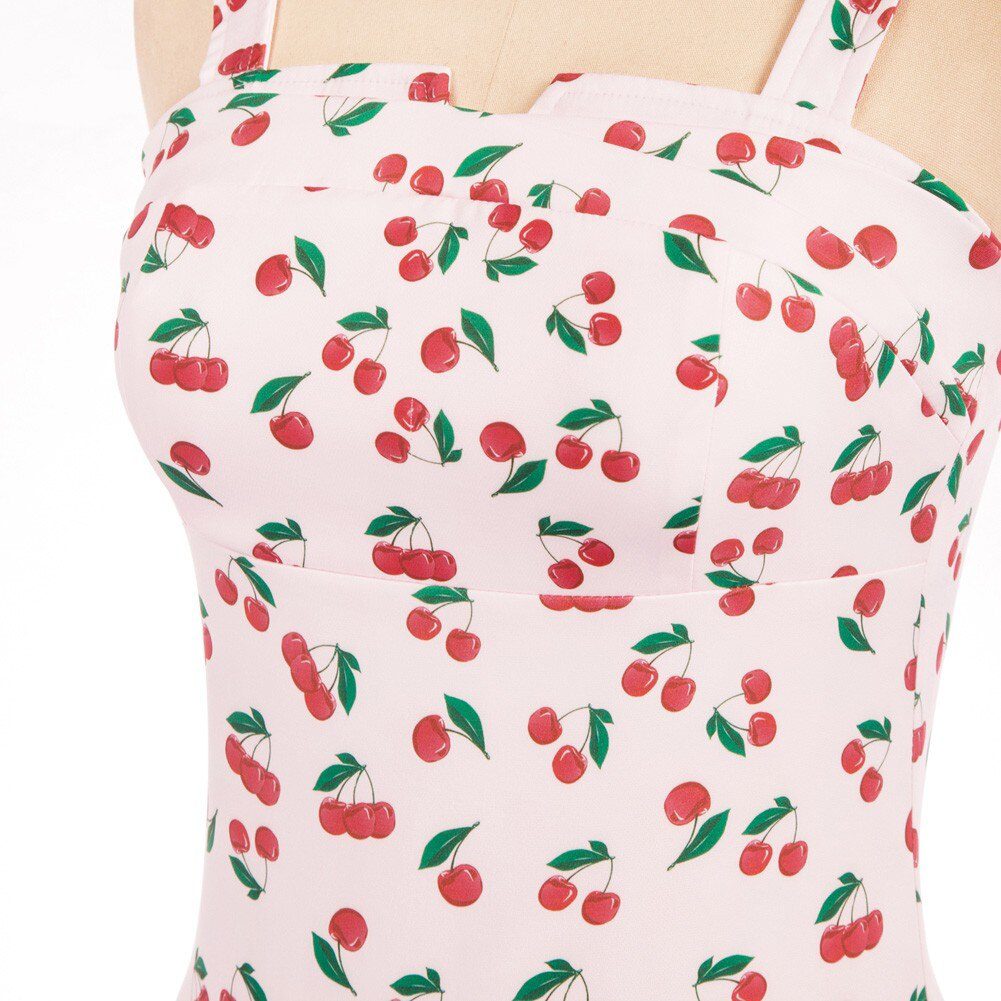 BP Women 1950S Vintage Cherries Print Tops Wide Straps Smocked Back Slim Fit Tank Top 1950s Pin Up Style Summer Blouse A20