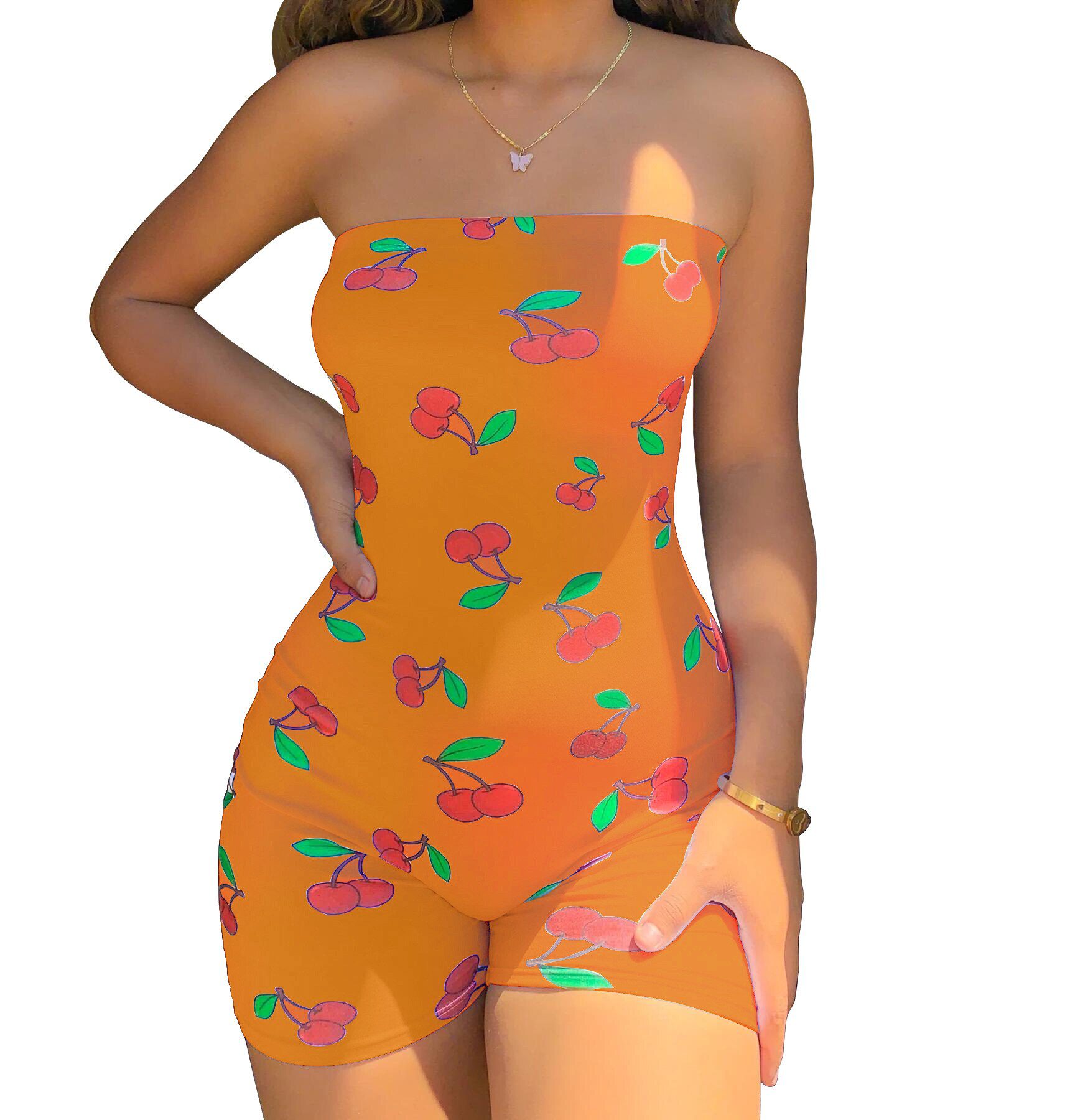 Women Summer Short Close-fitting Sexy Playsuit, Boat Neck Sleeveless Off-the-shoulder Pink/ Black/ Orange/ White