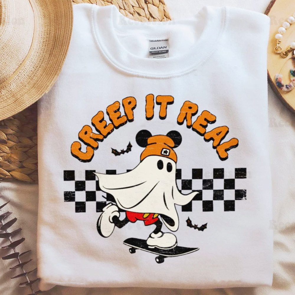 Creep it Real skateboard Cartoon Printing Funny Women T shirts Summer Short Sleeve Loose Cotton Tees Retro Style Casual Shirts