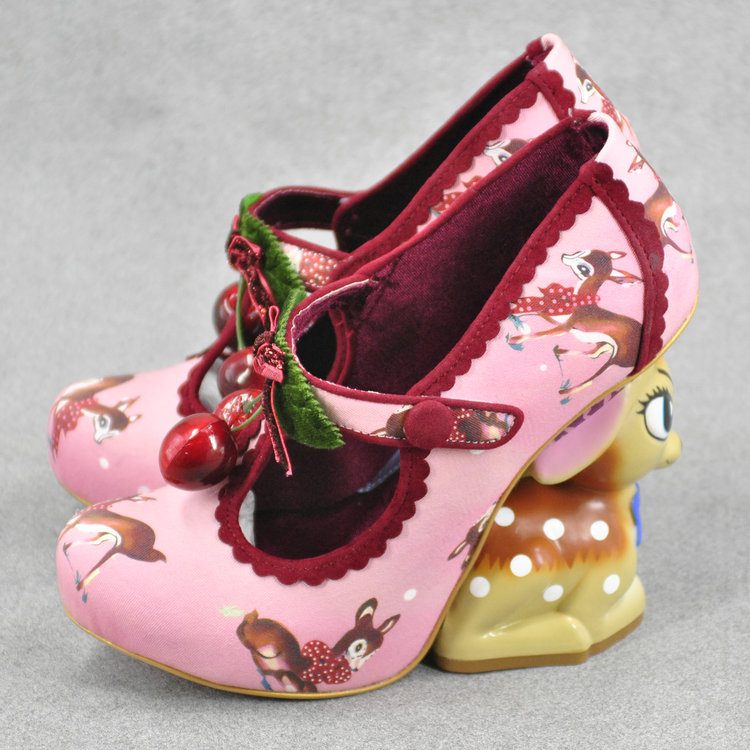 New Cute Fawn Heels Pumps Handmade Ladies Cherry Embellished Vivid Animal Shape Strange High Heels Wedding Shoes Lolita Shoes