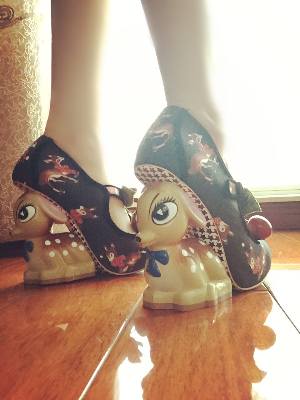 New Cute Fawn Heels Pumps Handmade Ladies Cherry Embellished Vivid Animal Shape Strange High Heels Wedding Shoes Lolita Shoes