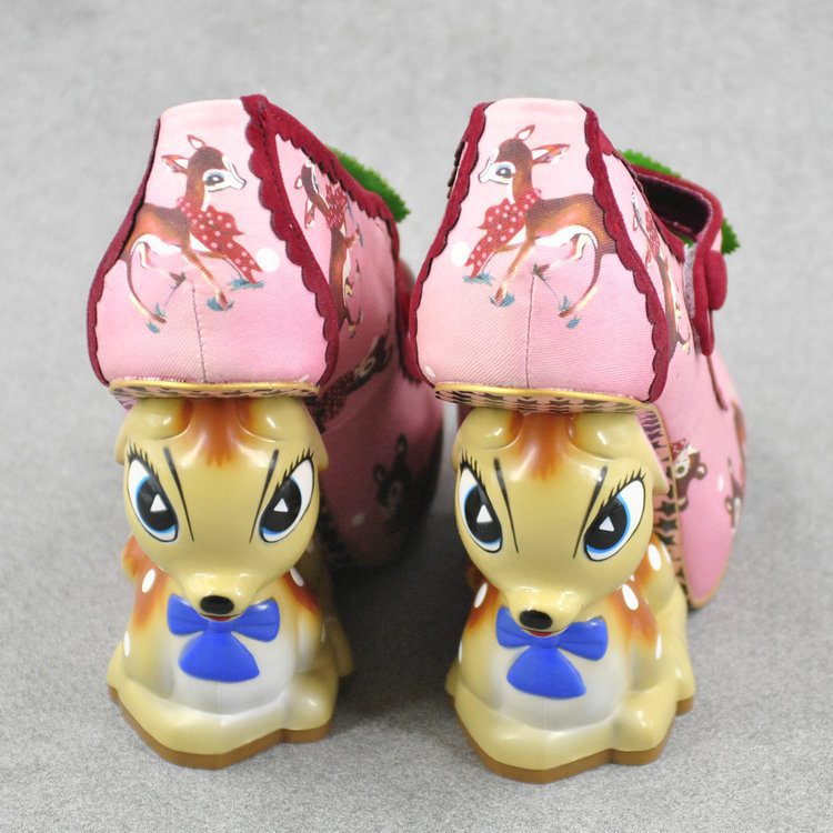 New Cute Fawn Heels Pumps Handmade Ladies Cherry Embellished Vivid Animal Shape Strange High Heels Wedding Shoes Lolita Shoes