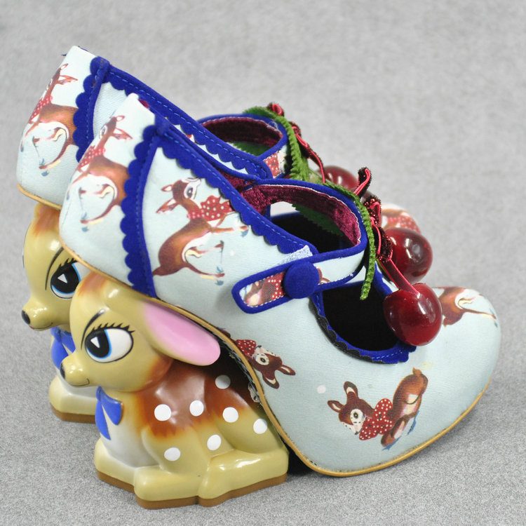 New Cute Fawn Heels Pumps Handmade Ladies Cherry Embellished Vivid Animal Shape Strange High Heels Wedding Shoes Lolita Shoes