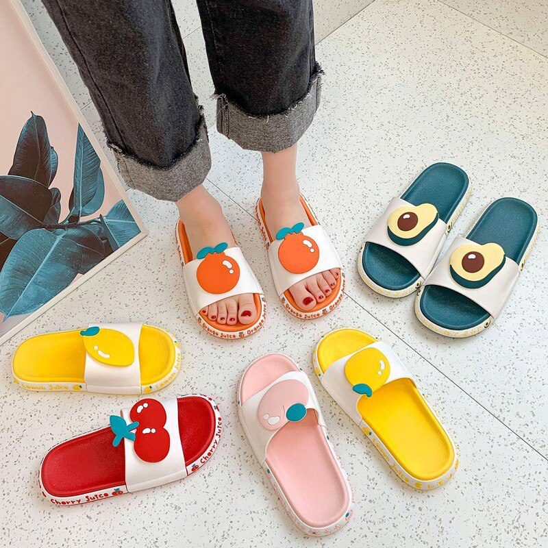 comemore Summer Shoes Beach Slides Women Men Casual Slippers Cartoon Fruits Thick Soled Sandals Bathroom Flip Flops Zapatillas