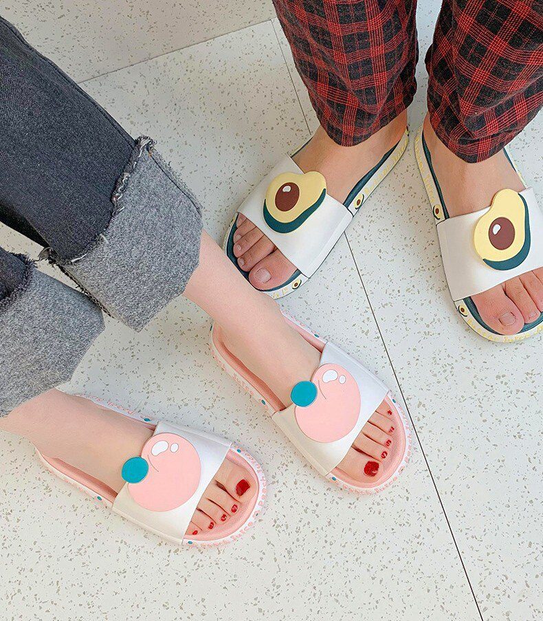 comemore Summer Shoes Beach Slides Women Men Casual Slippers Cartoon Fruits Thick Soled Sandals Bathroom Flip Flops Zapatillas