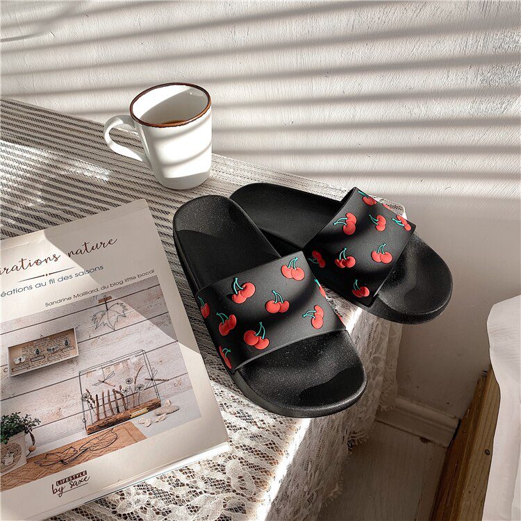 fresh cherry slippers women mixed color beach sandals women fruit decoration flip flops girl's holiday flat sandalias mujer 2020