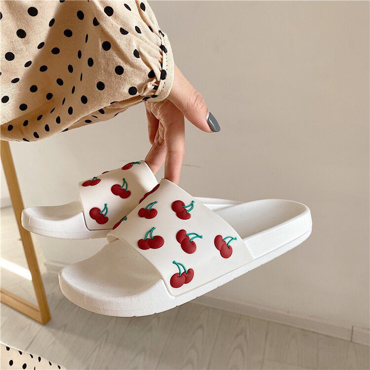 fresh cherry slippers women mixed color beach sandals women fruit decoration flip flops girl's holiday flat sandalias mujer 2020