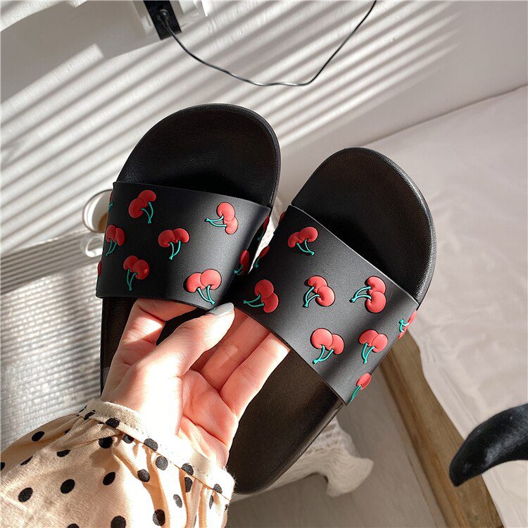 fresh cherry slippers women mixed color beach sandals women fruit decoration flip flops girl's holiday flat sandalias mujer 2020