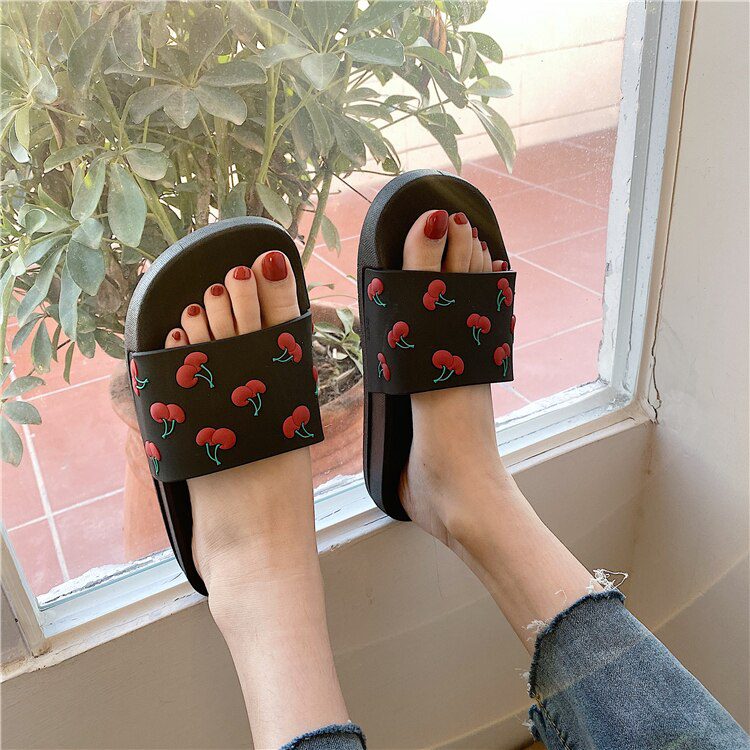 fresh cherry slippers women mixed color beach sandals women fruit decoration flip flops girl's holiday flat sandalias mujer 2020