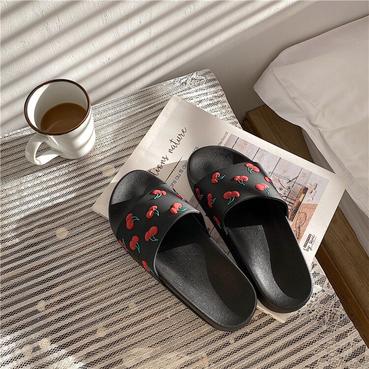 fresh cherry slippers women mixed color beach sandals women fruit decoration flip flops girl's holiday flat sandalias mujer 2020