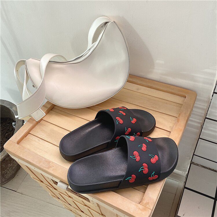 fresh cherry slippers women mixed color beach sandals women fruit decoration flip flops girl's holiday flat sandalias mujer 2020