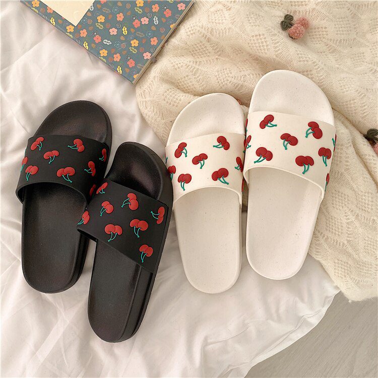 fresh cherry slippers women mixed color beach sandals women fruit decoration flip flops girl's holiday flat sandalias mujer 2020