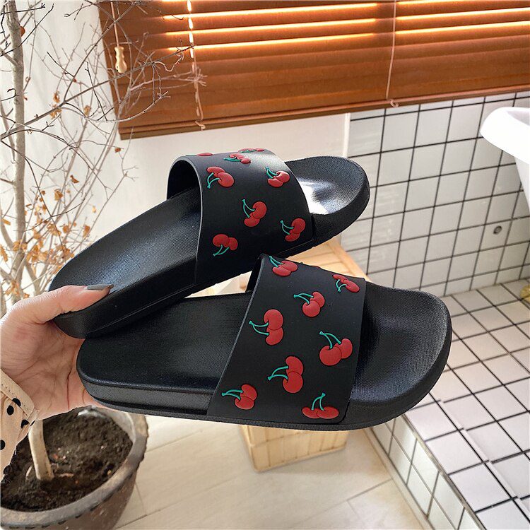 fresh cherry slippers women mixed color beach sandals women fruit decoration flip flops girl's holiday flat sandalias mujer 2020