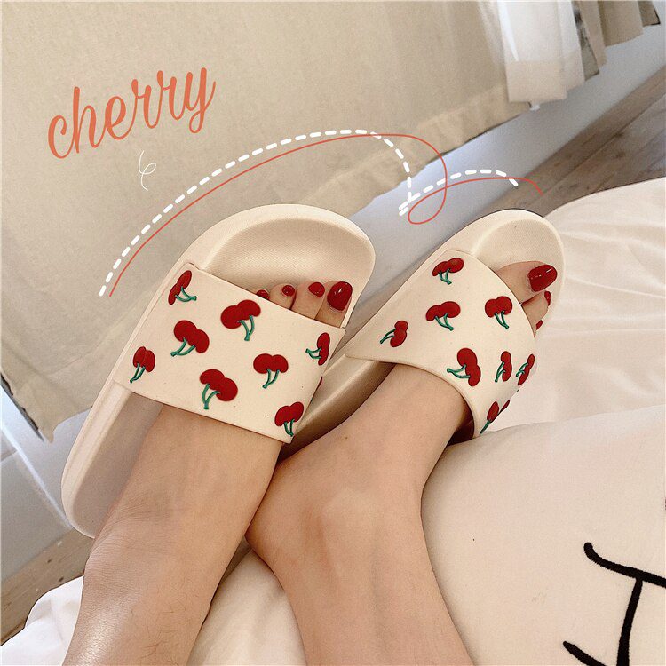 fresh cherry slippers women mixed color beach sandals women fruit decoration flip flops girl's holiday flat sandalias mujer 2020