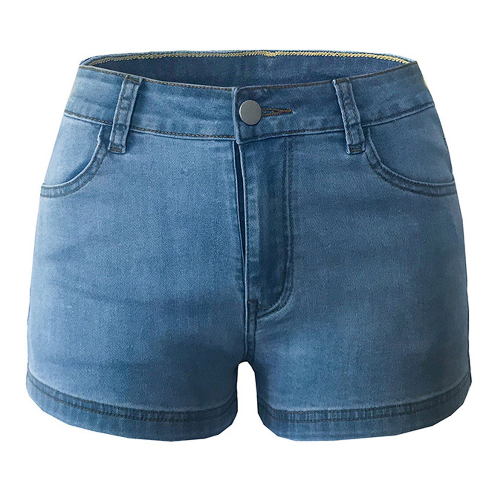 Women Summer Cherry Print Short Jeans Denim Female Pockets Wash Denim Shorts