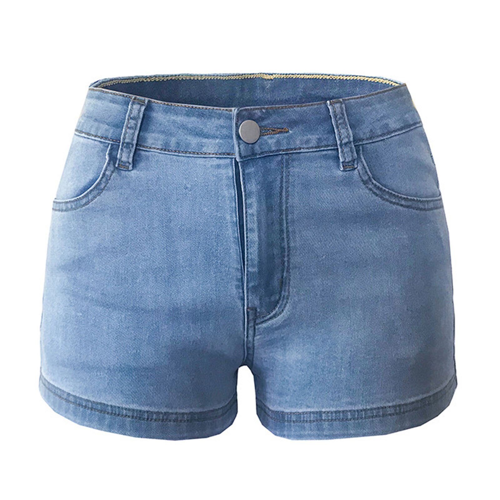 Women Summer Cherry Print Short Jeans Denim Female Pockets Wash Denim Shorts