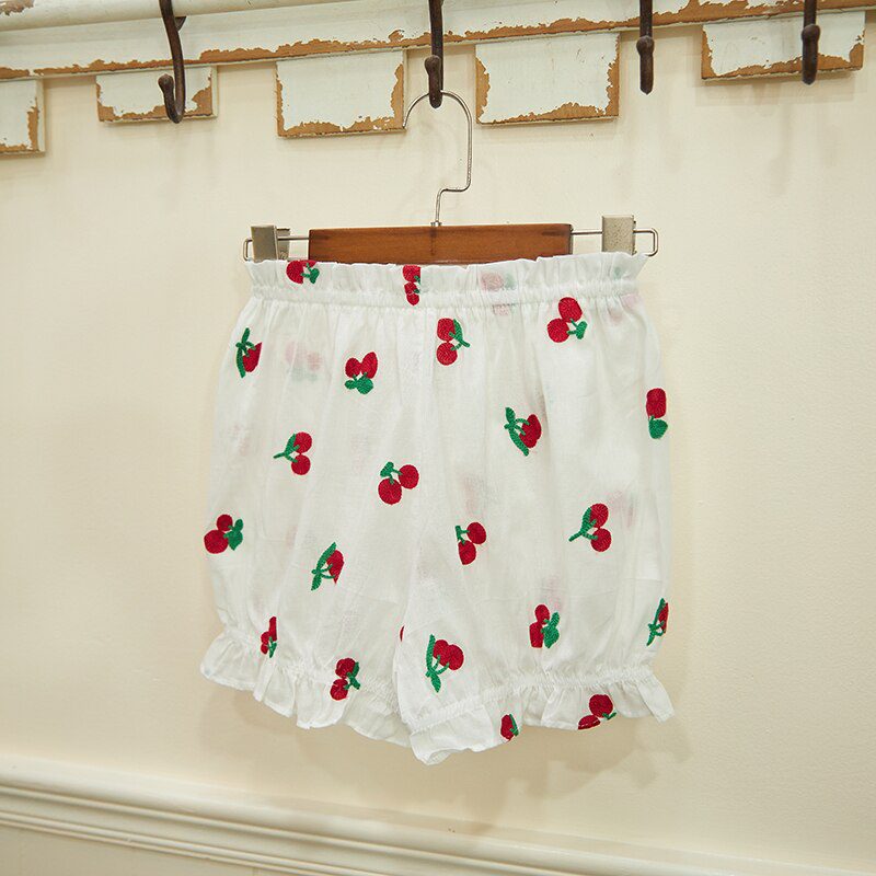 Kawaii Cherry Embroidery Knickers Women Elastic Waist Cute Lolita Safety Shorts Sweet Pumpkin Panties Girl Home Wear Short Pants